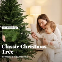 HOMCOM 150cm Artificial Christmas Tree Full Hinged Xmas Tree Solid Pine Wood Stand, Green(m-5)