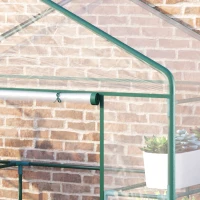 Outsunny Walk in Greenhouse with 4-Tier 8 Shelves, Green House with Hemmed Cover, Roll-up Zipped Door, Steel Frame, 143 x 73 x 195cm(m-8)