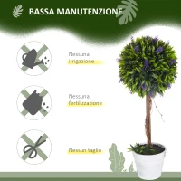 HOMCOM Set 2 Piante Artificiali Verdi a Sfera con Fiori di Lavanda e Vaso con Muschio e Cemento, Ø24x60 cm(m-6)