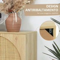 HOMCOM Credenza in Stile Boho con 2 Ante in Legno e Rattan, 80x39x101.8cm Naturale(m-6)