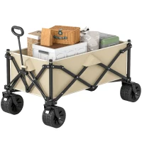 Outsunny Folding Garden Trolley, Outdoor Wagon Cart with Carry Bag, for Beach, Camping, Festival, 120KG Capacity, Khaki(m-11)