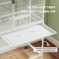 PawHut Large Bird Cage Budgie Cage with Stand, Storage Shelf, Wood Perch for Parrot, 81 x 48 x 162.5 cm, White(m-4)