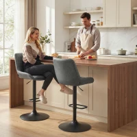 HOMCOM Retro Bar Stools Set of 2, Adjustable Kitchen Stool, Upholstered Bar Chairs with Back, Swivel Seat, Dark Grey(m-2)