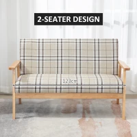 HOMCOM Compact Loveseat Couch Double Seat Sofa with Lattice Pattern and Rubber Wood Frame Beige and Coffee(m-7)