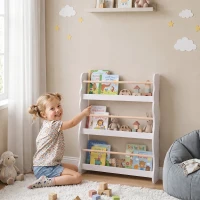 AIYAPLAY Bibliotecă Montessori pentru Copii 3-8 Ani, 3 Rafturi, 60x15x73 cm, pentru Cameră, Alb(m-2)