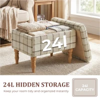 HOMCOM Linen Fabric Upholstered Footstool, Rectangular Storage Stool with Removable Top, Padded Seat and Hidden Space, Brown(m-5)