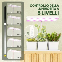 Outsunny Lampade per Pianta da 30 Luci LED con 3 Vasi, Timer e Illuminazione Regolabile, 31.8x13.4x18.6-35.6 cm, Bianco(m-7)