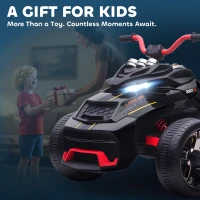 AIYAPLAY 12V Kids Electric Ride On Car with 3 Wheeler, MP3 Player, Horn, 2 Speeds, LED Lights for Boys & Girls Ages 3-8, Black(m-9)