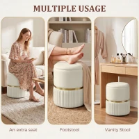 HOMCOM Round Storage Stool, Velvet-feel Fabric Upholstered Vanity Stool with Removable Top, Padded Seat and Hidden Space, Beige(m-6)