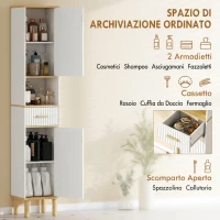 HOMCOM Armadietto 172 cm, Mobile Bagno con Cassetto e Ripiani Regolabili, Bianco(m-5)