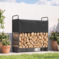 Outsunny Râtelier à bûches intérieur et extérieur en acier galvanisé avec housse et sac en Oxford 600D, capacité 300 kg, Noir(m-6)