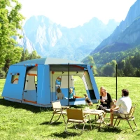Outsunny Tenda da Campeggio per 4 Persone con 2 Stanze e Veranda, Impermeabile e UPF 30+, Borsa di Trasporto, Blu(m-2)
