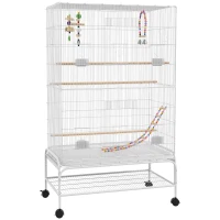 PawHut Cage à oiseaux sur pieds roulettes avec 4 mangeoires et 3 perchoirs 79 x 49 x 133 cm blanc(m-1)