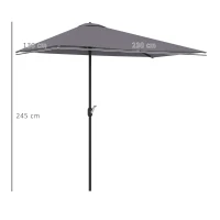 Outsunny Balcony Half Parasol Semi Round Umbrella Patio Crank Handle (2.3 m, Grey)- NO BASE INCLUDED(m-3)