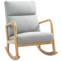 HOMCOM Mecedora Tapizada en Lino Silla Mecedora con Patas de Madera de Caucho y Reposabrazos Carga 150 kg Gris(m-11)