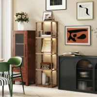HOMCOM Four-Shelf Floor Lamp - Rustic Brown(m-10)