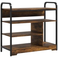 HOMCOM Schuhregal 4-stufig, offenes Design, Metallrahmen, verstellbare Füße, 70x30x65 cm, Braun/Schwarz(m-1)