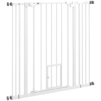PawHut Extra Tall Pet Gate, Indoor Dog Safety Gate, with Cat Flap, Auto Close, 74-101cm Wide - White(m-1)