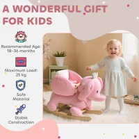AIYAPLAY Kids Rocking Horse, Baby Ride on Elephant Rocker with Safety Belt and Sound for Toddlers 18 to 36 Months, Pink(m-7)