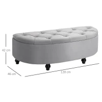 HOMCOM Bancă cu spațiu de depozitare pentru capătul patului, capitonată, semicirculară, din catifea și lemn, 120x46x42 cm, gri deschis(m-3)