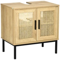 kleankin Meuble salle de bain sous lavabo placard 2 portes cannage avec étagère 60 x 39 x 60 cm coloris bois de chêne(m-1)