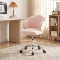HOMCOM Silla de Oficina Forma de Pétalo con Ruedas de Terciopelo Función Basculante Asiento Ancho Altura Ajustable Rosa(m-2)