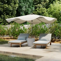 Outsunny Solar Patio Umbrella with LED and Tilt, Outdoor Market Table Umbrella Parasol with Crank, 3 x 3 (m), Cream White(m-9)
