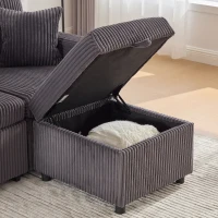 Modern Corduroy Sofa Bed with Pull-Out Bed, Storage and LED Lighting, Plush Sleeper Couch for Living Rooms, 196L × 82W × 85H cm, Dark Gray(m-17)