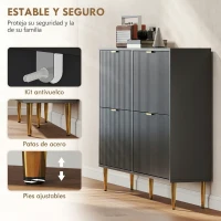 HOMCOM Zapatero Estrecho con 4 Puertas Acanaladas con Estantes Ajustables para 20 Pares 105x24x91,5 cm Negro(m-7)