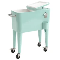 Outsunny Carro de Bebidas Refrigerado 56L con Ruedas Abrebotellas Recogetapas y Asa para Patio Fiesta 75x35x78 cm Verde Claro(m-1)