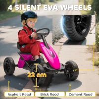 AIYAPLAY Pedal Go Kart for Kids 2-5 Years, with Silent EVA Wheels, Metal Frame, Pink(m-5)