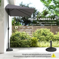 Outsunny Balcony Half Parasol Semi Round Umbrella Patio Crank Handle (2.3 m, Grey)- NO BASE INCLUDED(m-4)