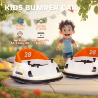 AIYAPLAY 360° Rotation Kids Bumper Car, 12V Waltzer Car with Remote Control, Dual Joysticks, Music Lights, Orange(m-8)