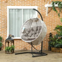 Outsunny Silla Colgante con Soporte Cesta Plegable de Malla Doble Cojín para Interior y Exterior Carga 120 kg Arena y Negro(m-10)