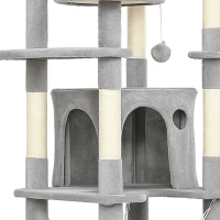 PawHut Arbre à chat tour de jeux pour chat 8 poteaux à griffer 4 plateformes 2 niches  échelle et 3 boules hauteur 192 cm gris(m-11)