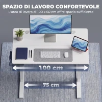 HOMCOM Scrivania Regolabile in Altezza Elettrica con Funzione Memoria, 100x60x72-118 cm, Bianco(m-6)
