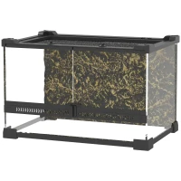 PawHut Reptile Glass Terrarium with Stone Background, Front Ventilation, Escape-Proof Knob Lock, 30 x 20 x 20 cm, Black(m-12)