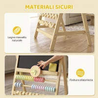 AIYAPLAY Lavagna per Bambini Cancellabile in Legno con Cavalletto, Orologio, Abaco, Cancellino, 2+ Anni, Color Legno(m-6)