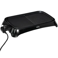 HOMCOM Plancha de Asar Eléctrica Cocina 1600W Aluminio con Temperatura Regulable Superficie de 40,6x25,2 cm Revestimiento Antiadherente y Bandeja de Goteo 53,5x31x8 cm Negro(m-12)