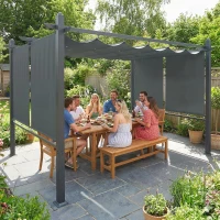 Outsunny 4 x 3 m Garden Pergola with Retractable Roof Canopy and Roll-Up Sides, Outdoor Gazebo Pergola Kit, Dark Grey(m-10)