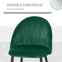 HOMCOM Set di 2 Sedie Sala da Pranzo, Sedie Cucina Moderne con Schienale a Conchiglia e Gambe in Metallo, Sedia in Velluto con Imbottita per Cucina, Camera da Letto, Ufficio e Soggiorno, Verde(m-4)