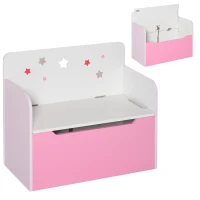 HOMCOM Bancă cu spațiu de depozitare și spătar, din lemn, pentru copii de 3-6 ani, 60x30x50 cm, roz(m-12)
