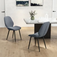 HOMCOM Set 2 Scaune de Luat Masa cu Spătar Curbat, în Material Textil de Tip In, Spumă și Oțel, 46x56x86 cm, Gri și Negru(m-8)