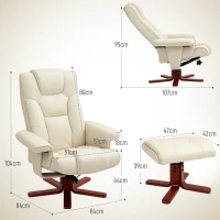 HOMCOM Faux Leather Manual Recliner and Footstool Set - Cream White(m-3)