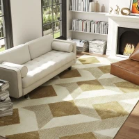 HOMCOM Tapis salon 230 x 160 cm poils courts lavable en machine hypoallergénique pour salon, chambre à coucher, bureau, jaune(m-2)