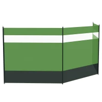 Outsunny Camping Windbreaker with Clear Windows, Carry Bag and Steel Poles, for Beach Caravan Campervan, 440 x 140cm, Army Green(m-10)