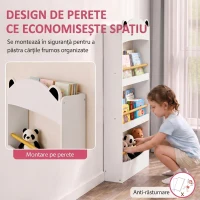 AIYAPLAY Bibliotecă Montessori pentru Copii 3-8 Ani, Ursuleț, cu 4 Polițe din Lemn, 50x15x97 cm, Alb(m-4)
