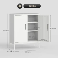 HOMCOM Armadietto da Ufficio in Acciaio a 2 Ripiani Regolabili con Serratura e 2 Chiavi, 80x40x100 cm, Bianco(m-3)