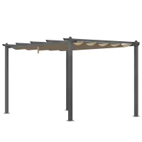 Outsunny 3 x 4m Aluminium Pergola, with Retractable Roof - Khaki(m-10)