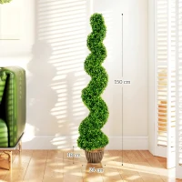 HOMCOM Set of 2 Artificial Plants, Topiary Spiral Boxwood Trees with Pot, for Home Indoor Outdoor Decor, 150cm(m-3)